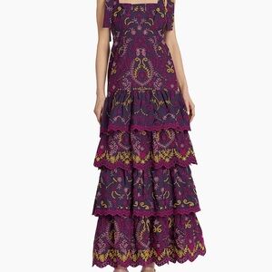 Marchesa Purple Multi Dress with Pink and Yellow Embroidery